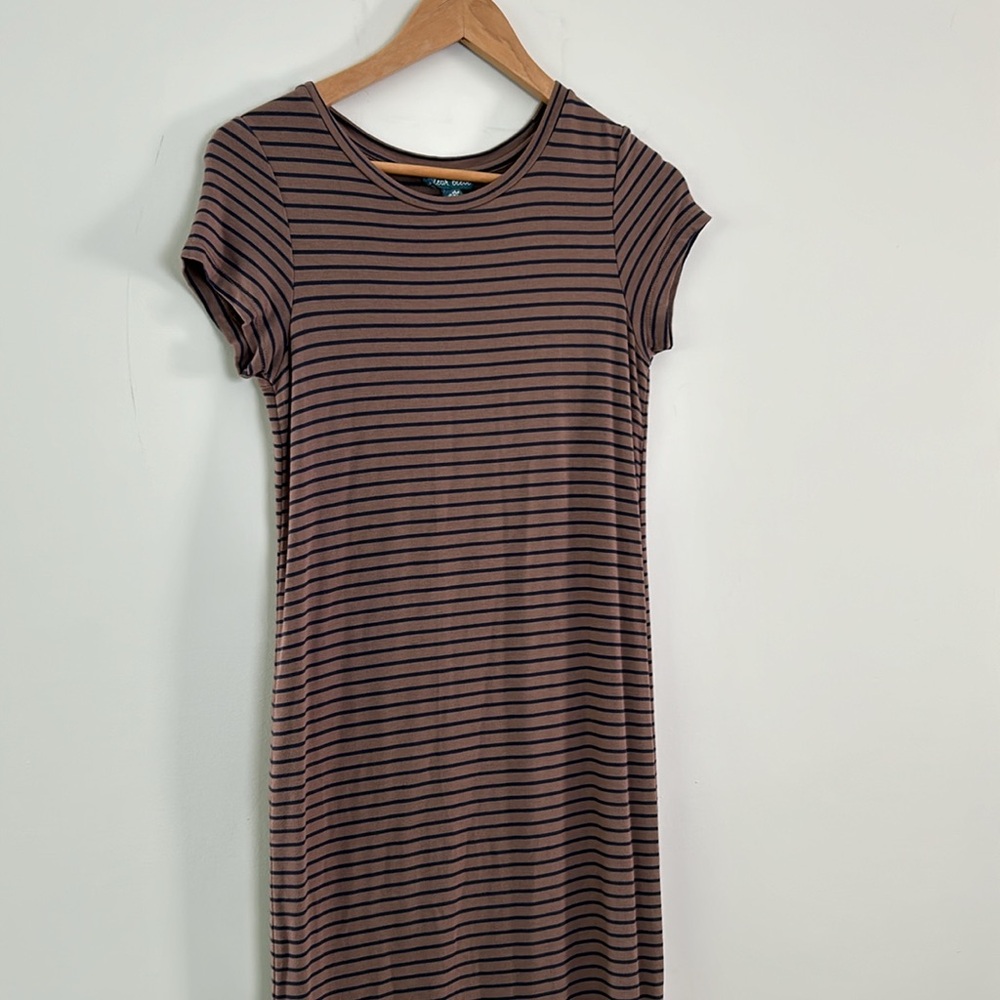 Fleur Bleue| Brown and Navy Straight Maxi t-shirt Dress sz XS